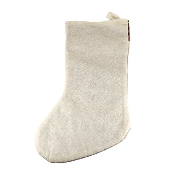 Plaid Snowflake Christmas Stocking 15" Red Beige Button Accent Hanging Loop - Picture 2 of 11